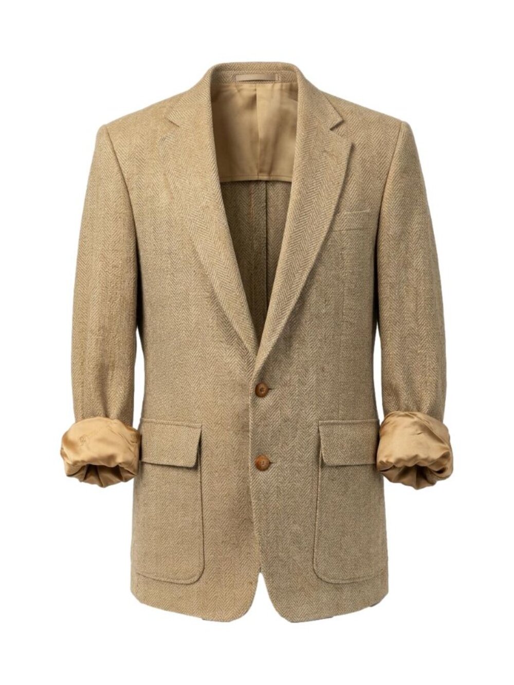 Vintage Oversized Boyfriend Blazer Tan Menswear Herringbone Wool Professor XL